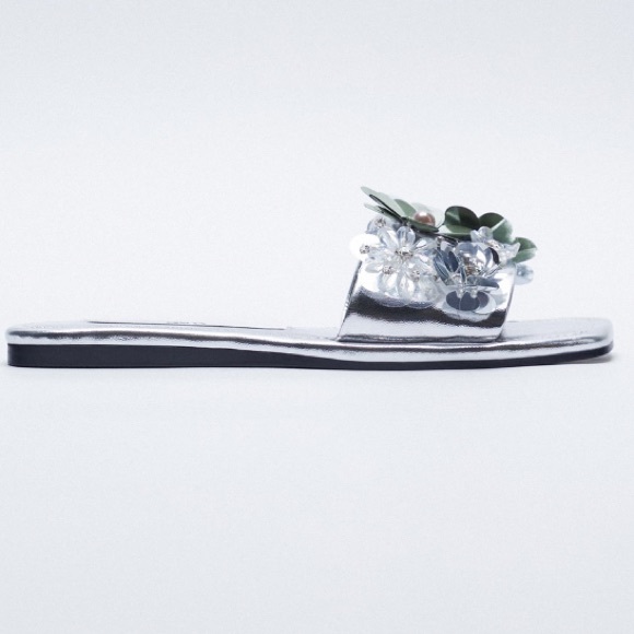 Zara Metallic Floral Appliqué Square Toe Sandals - Picture 5 of 11